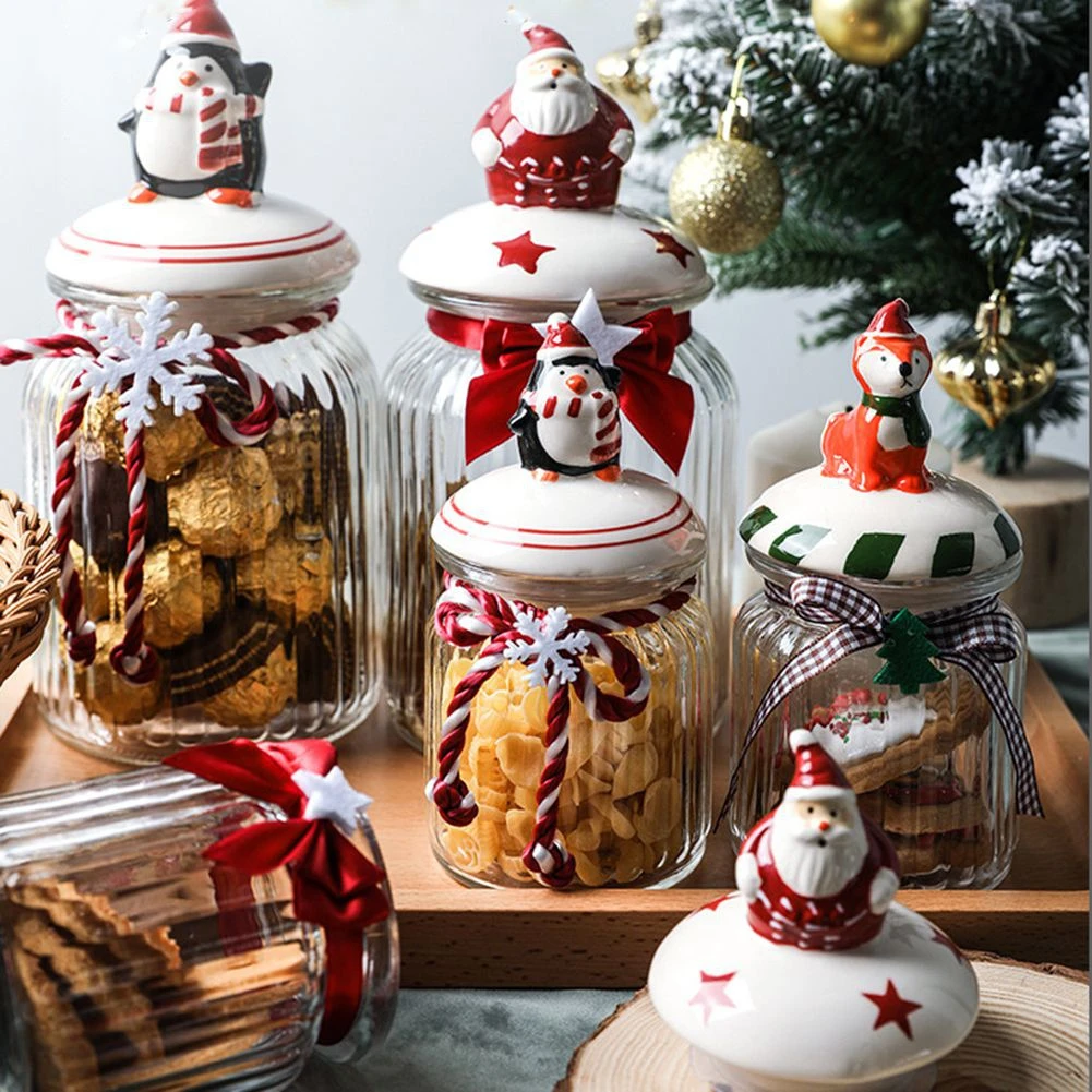 

Ceramics Lid Glass Airtight Canister Kitchen Storage Bottles Jar Sealed Food Tea Coffee Beans Christmas Candy Jars