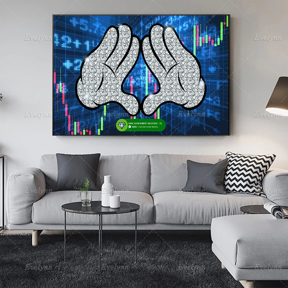 

Diamond Hands WallStreetBets Pop Art Illustration -WSB Wall Street Bets Subreddit Stock Market Home Decor in Poster Print Canvas