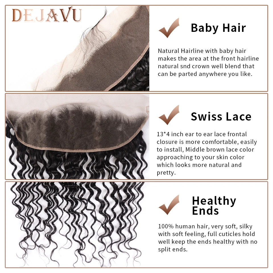 

DEJAVU Deep Wave Bundles With 13*4 Lace Frontal Brazilian Hair Bundles With Closure Non-Remy 8-28 inch 3 Bundles With Frontal