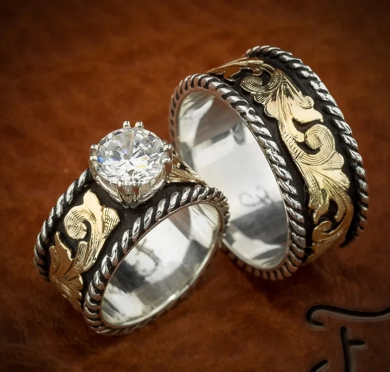 

Fashion Good Sales Act The Role Ofing Is Tasted The Double Color Decorative Pattern Painting Gold Couple Sets Of Ring Ring Ring
