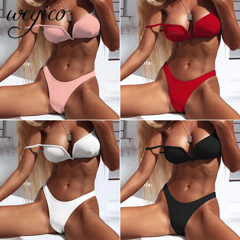 Микро бикини сексуальный женский купальник винтажный однотонный купальный