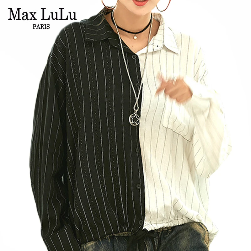 Max LuLu/осенние модные женские готические Топы в Корейском стиле; хлопковые блузки; женские шифоновые рубашки в полоску; повседневная женская одежда Kawaii