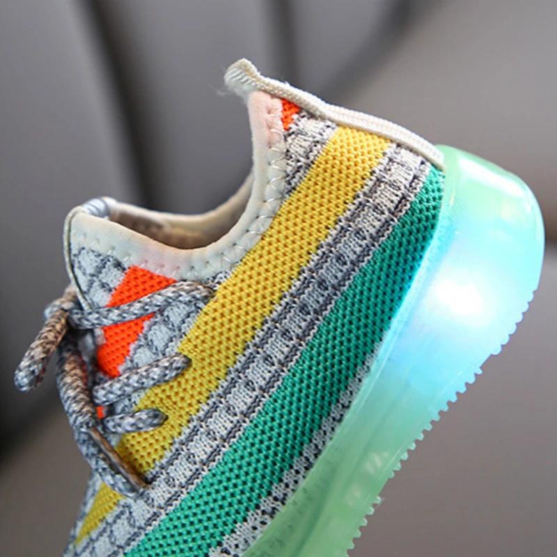 KushyShoo/2021 Сезон весна Спортивная обувь с подсветкой Детская тканая для бега