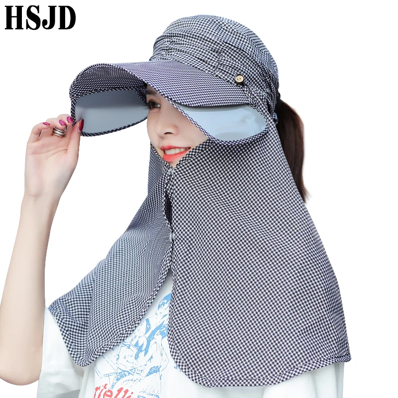 Летняя женская клетчатая Солнцезащитная шляпа регулируемая Выдвижная верхняя