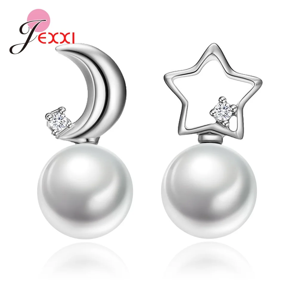 

Delicate 925 Sterling Silver Star Moon Earrings For Women Girl Trendy White Cubic Zircon Pearl Stud Earings Gift Jewelry Supply