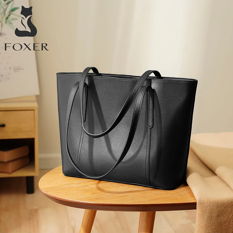 foxer womens handbags split leather commute casual totes large capacity office lady shoulder bags female top handle purse free global shipping