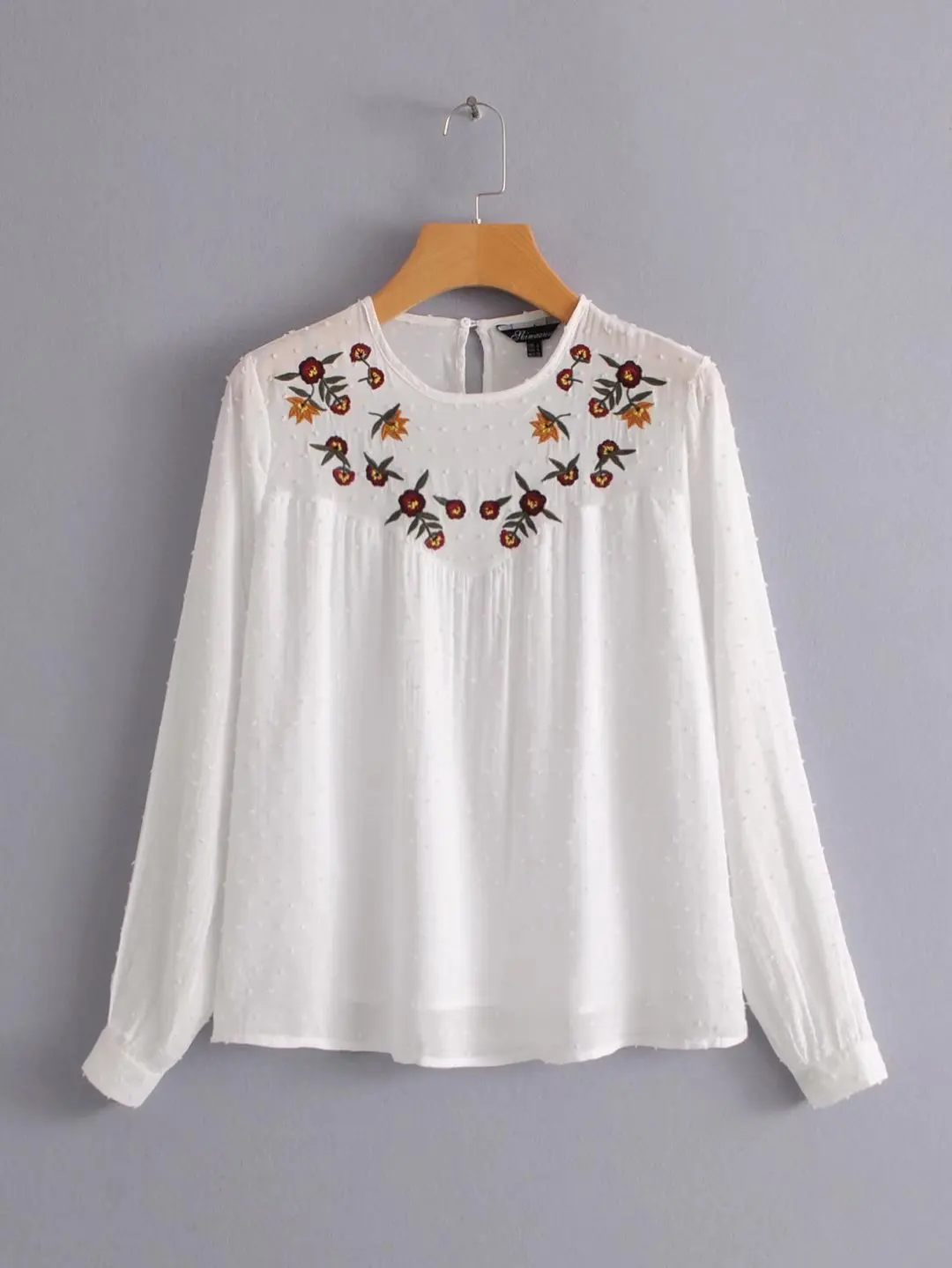 Женские милые рубашки с цветочной вышивкой и круглым вырезом винтажная черная
