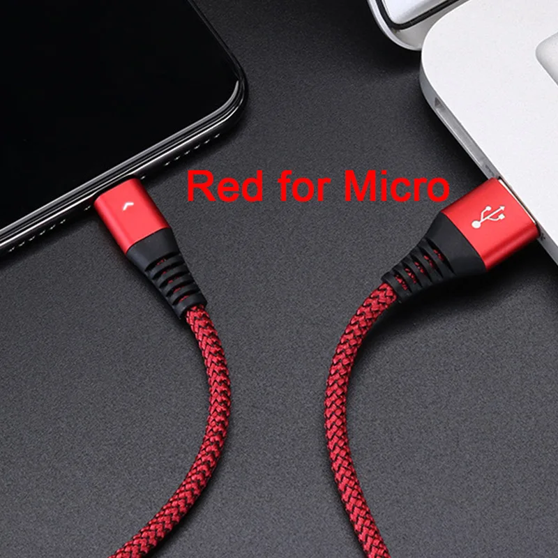 Red for Micro 3а быстрое зарядное устройство для iphone Andriod Micro usb type-C нейлоновые кабели для быстрой зарядки телефонов - Цвет: Red for Micro