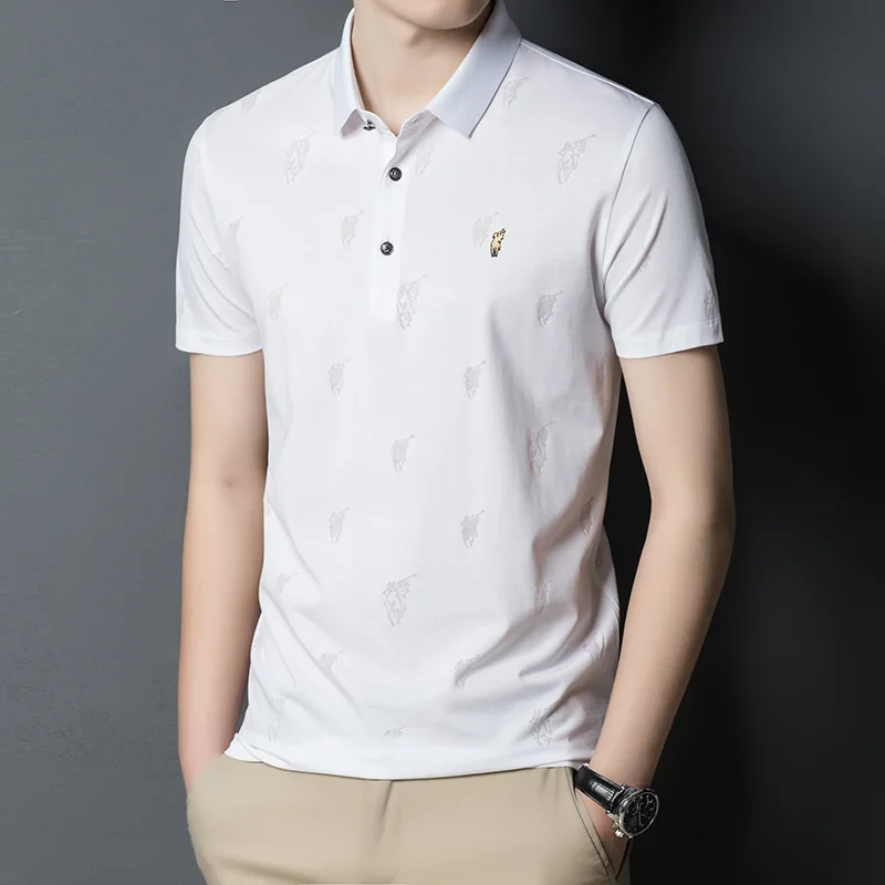 

2021 new floral men's short sleeve T-shirt polo shirt Lapel casual youth ice silk half sleeve T-shirt for men