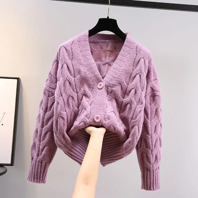 

Кардиган с рукавами-фонариками, вязаный свитер, женский осенне-зимний Однотонный свитер с длинным рукавом, пальто и куртки для женщин, e590, 2021