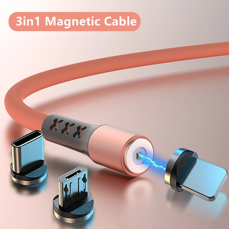 3 in 1 Liquid With LED Indicat Cable For Samsung Android Charging Magnetic Micro Charger USB Type C Cable Mobile Phone Cord Wire