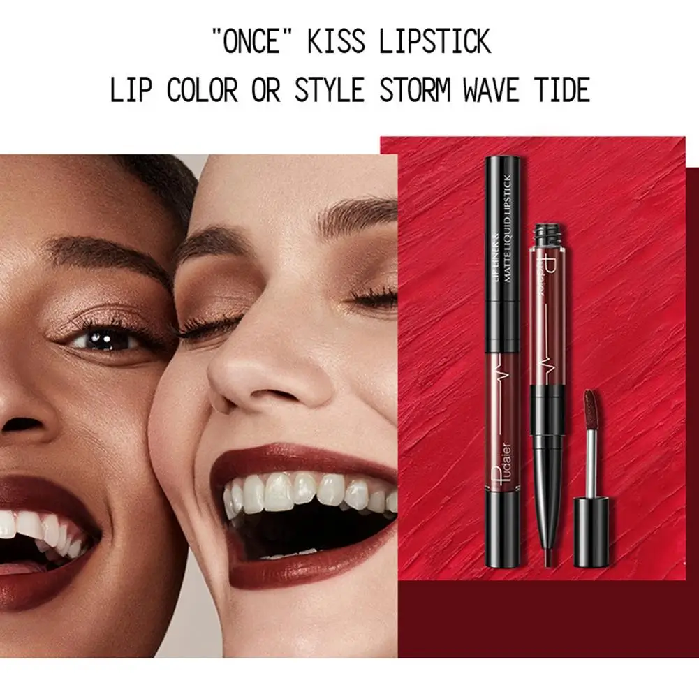 Сексуальная двойная головка матовый блеск для губ бархатная пигментная жидкость