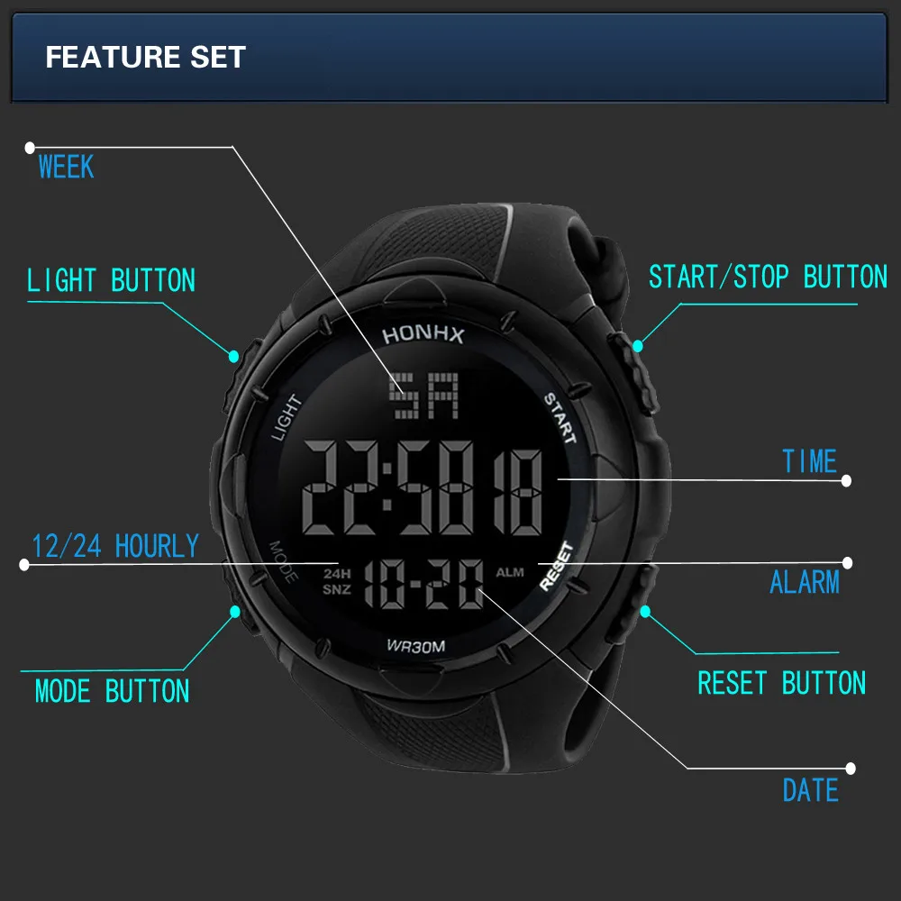 

Luxury Sports Watch Men Analog Digital Military Silicone Sport LED Waterproof Wrist Watches Woche Male Clock Relogio Masculino