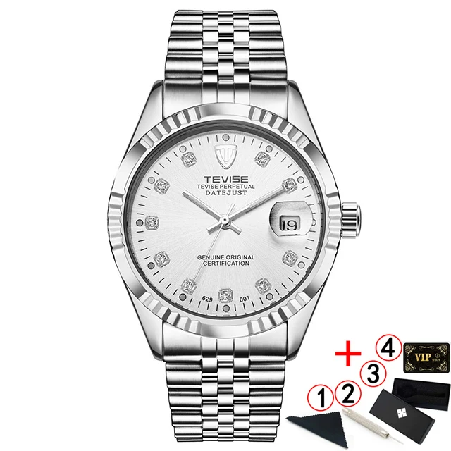6 full silver box Tevise автоматические механические часы, спортивные роскошные Брендовые мужские часы, деловые наручные часы, мужские часы, Relogio Masculino - Цвет: 6 full silver box
