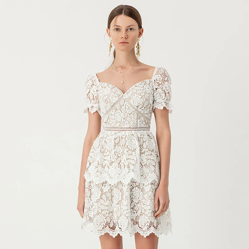 Женское кружевное платье YIGELILA белое однотонное мини-платье с V-образным вырезом и