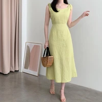 chic minimalism temperament sexy slim o neck sleeveless cotton linen spaghetti strap dresses women 2021 summer vestidos feminino