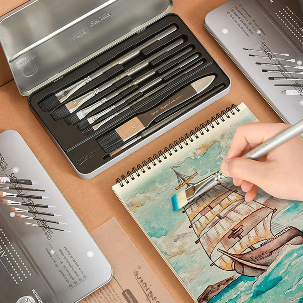 

7pcs Professional Paint Brushes Set Nylon Hair Wooden Handle Paintbrush Painting Brushes Kit for Acrylic Oil Gouache Painting