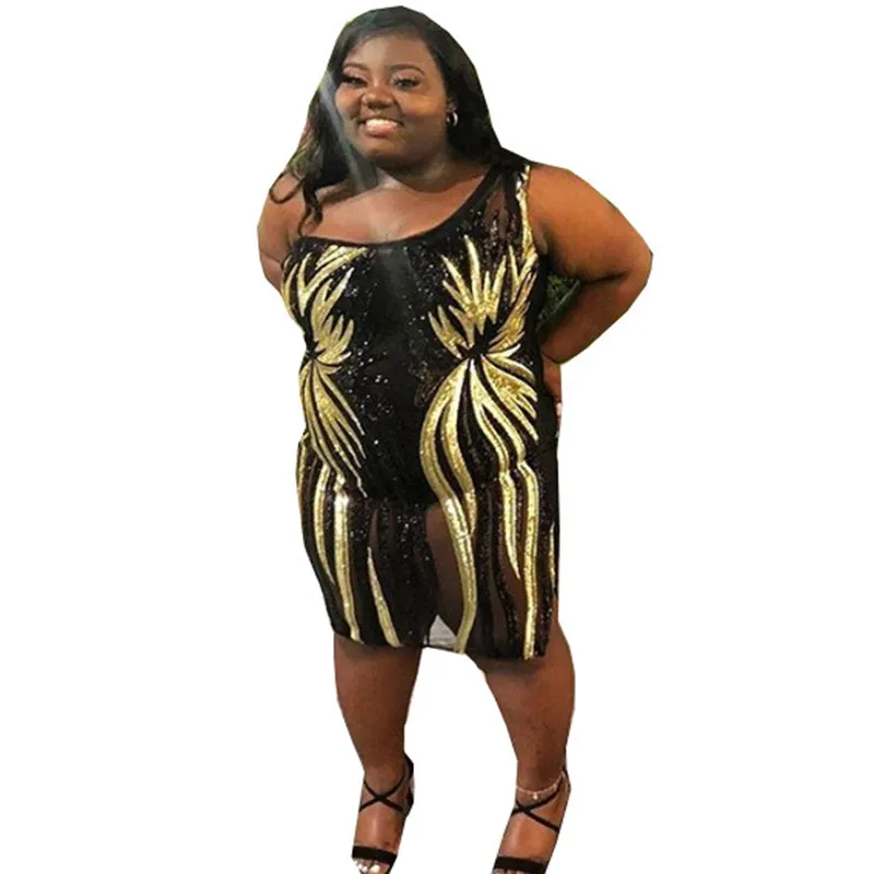 Женское платье с круглым вырезом размера плюс блестящее сексуальное облегающее