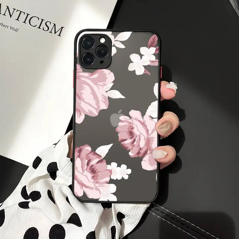 

Vintage flower rose Phone Cases matte transparent For iphone 7 8 11 12 plus mini x xs xr pro max cover