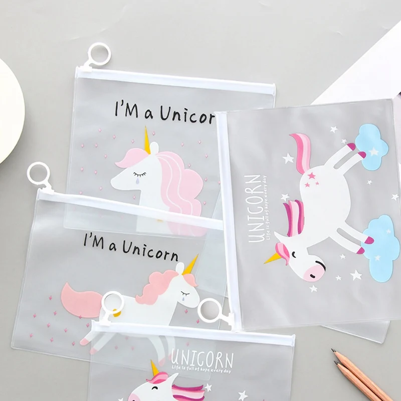 

Plastic Transparent File Bag Cute Unicorn Colorful A4 File Folder Paper Document Filiing Bag Pencil Case Pen Bag Stationery Bag