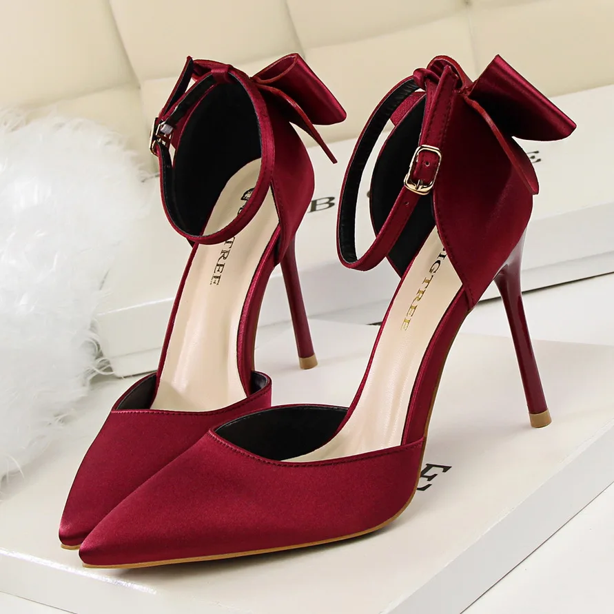 

2020 Plus Size 34-43 Women Shoes Pointed Toe Pumps Dress Shoes High Heels Boat Shoes Wedding Shoes Tenis Feminino Side with Bow