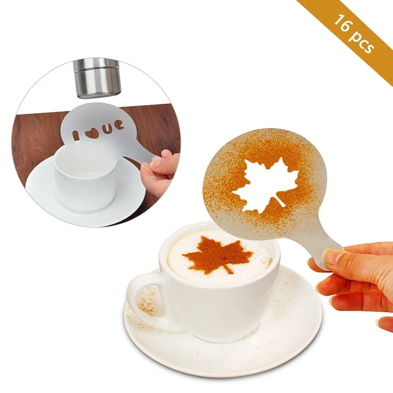 

16Pcs Coffee Printing Model Cappuccino Mold Fancy Foam Spray Cake Stencils Coffee Drawing Barista Latte Art Maker Tools