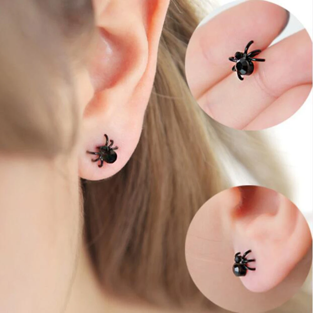 

2Pcs Personality Exquisite Piercing Charm Ear Studs Extraordinary Trendy Spider Romance Black Earrings Jewelry