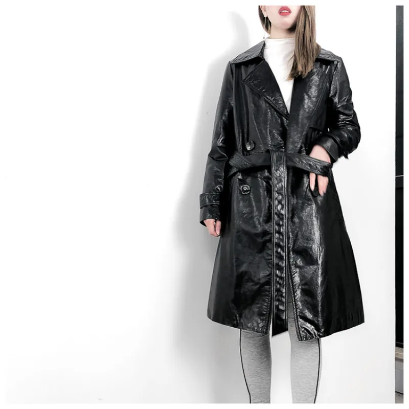 

Женское зимнее пальто из 2020 натуральной кожи, Женская куртка из 100% настоящей овечьей шкуры с поясом, черные длинные корейские пальто и куртк...