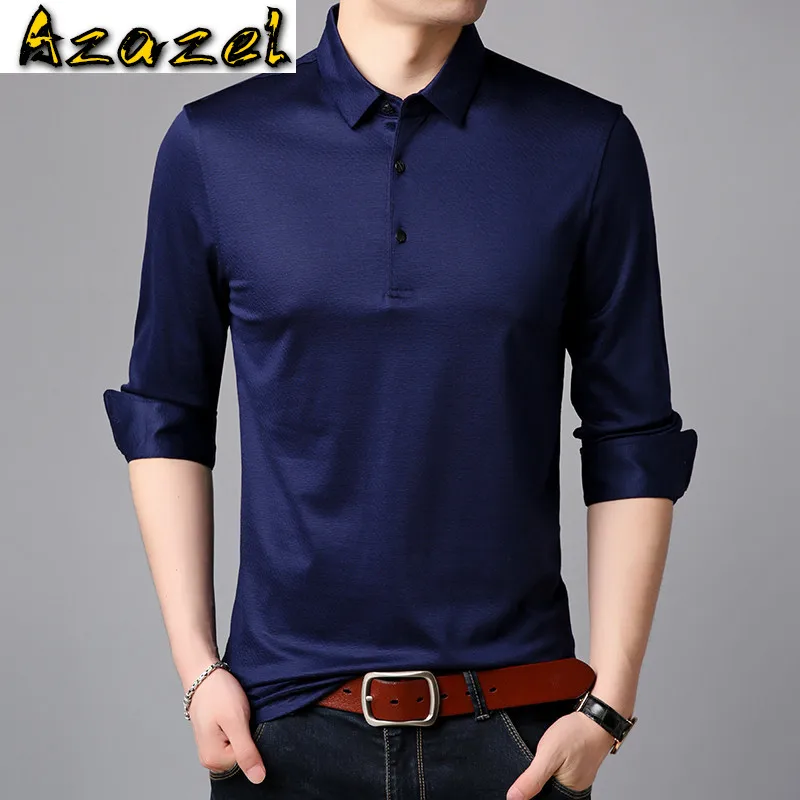 

Azazel 2020 Spring New Men's T-shirt Real Silk Cotton Shirt Turn-Down Collar Shirt Smart Casual Solid Long Sleeve Shirt 9001