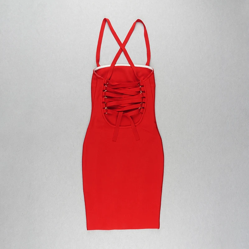 

Women Dress Bandage 2019 New Arrivals Summer Sexy Red Rayon Bandage Dress Back Spaghetti Straps Crisscross Bodycon Party Dress