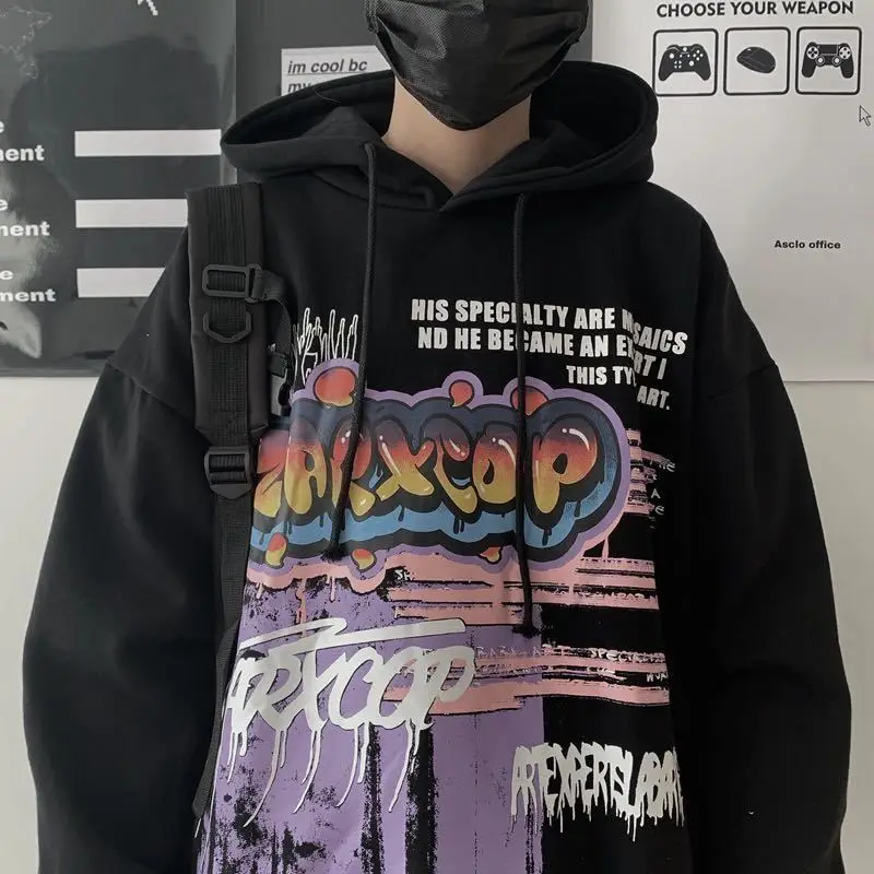 

Korean Women Men Hoodie Sweatshirts Couples Velvet Graffiti Hooded Sweatshirt Pullovers Oversized Harajuku Casual Loose Street