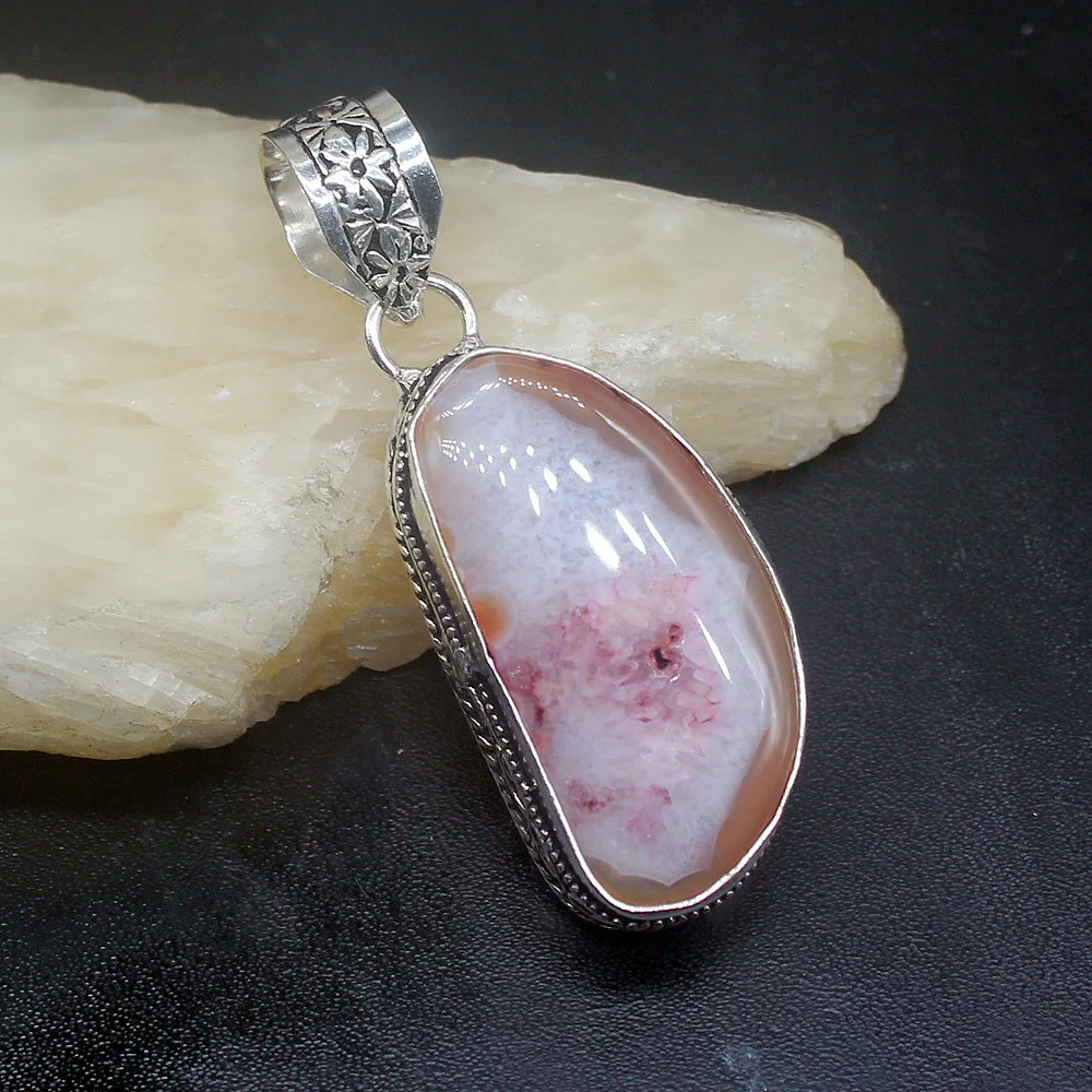 Gemstonefactory Jewelry Big Promotion 925 Silver Solitaire Vintage Unique Druzy Agate Women Ladies Gifts Necklace Pendant 0745