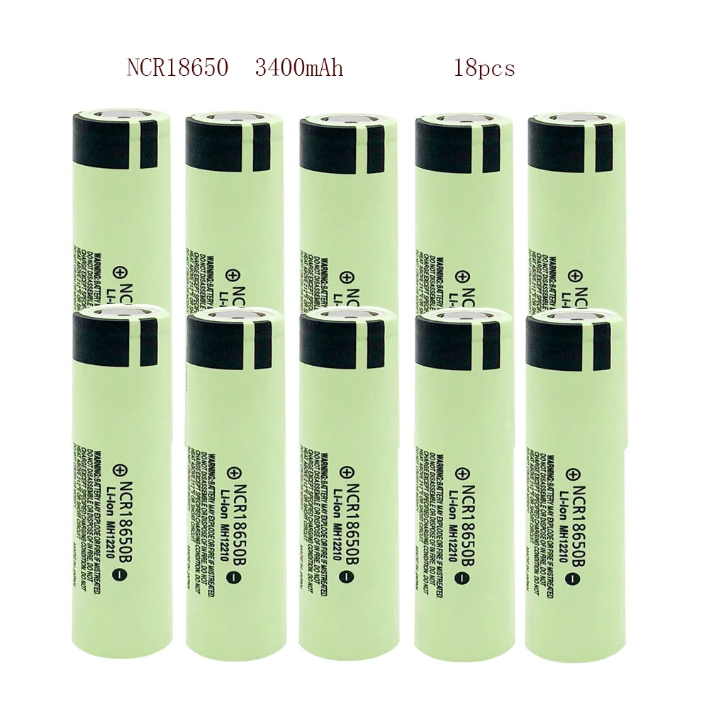 

18pcs 18650 NCR18650B 3.7V 3400mAh Rechargeable Lithium Battery Suitable for Laser Pointer Flashlight Torch And Other Products