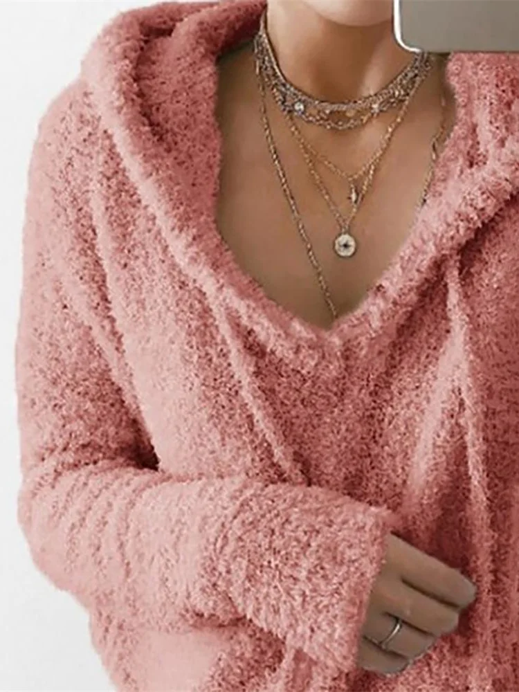 Однотонный с кулиской толстовка капюшоном для женщин Элегантный однотонный