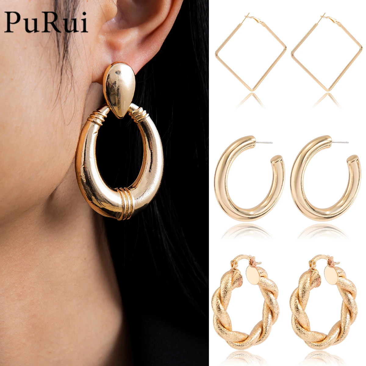 

New Design Big Gold Color Round Earrings for Women Geometric Twisted Hoop Earrings Fashion Ear Jewelry Brincos 2021 Aretes