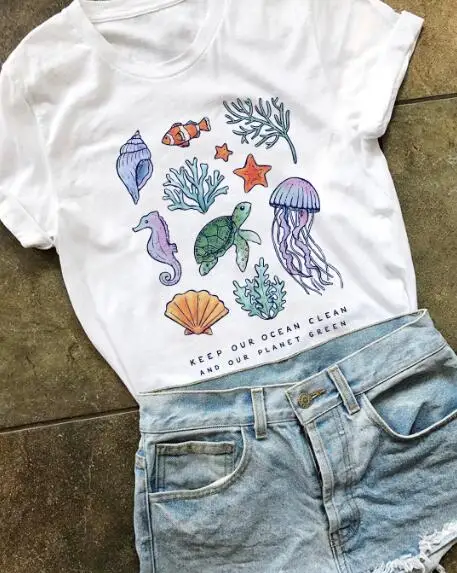 

Футболка с надписью «Keep Our Ocean Clean and our Plant Green»