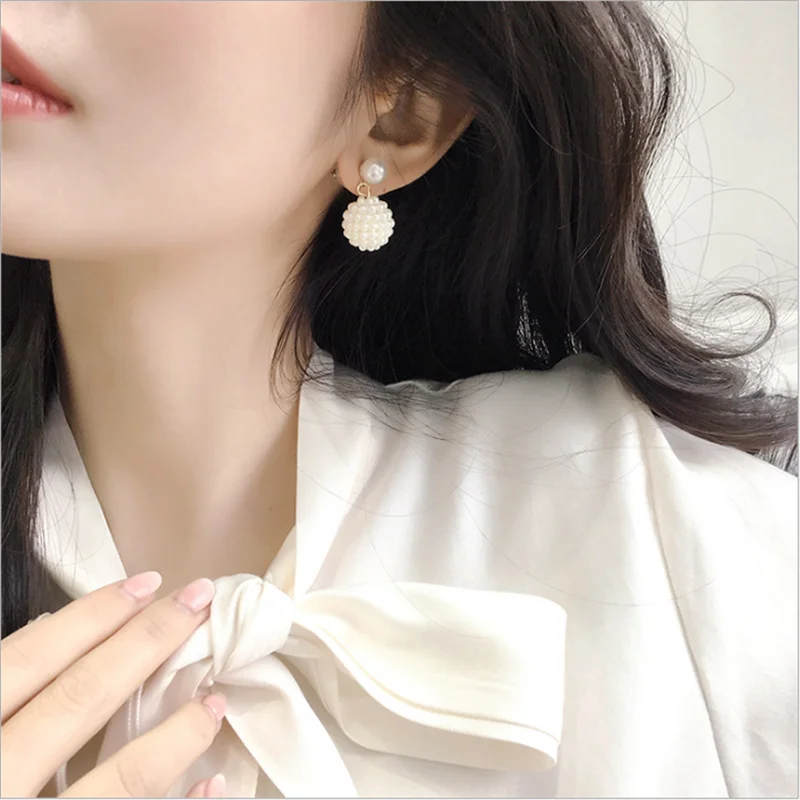

Linmouge Dangle Women's Earring Pearl Ball Fashion Korean Style Luxury Trendy Wedding Female Elegant Engagement Jewelry EF66