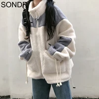 winter women coats plus thick padded jacket 2021 new korean fashion loose zip up oversized coat girls contrasting colors outwear