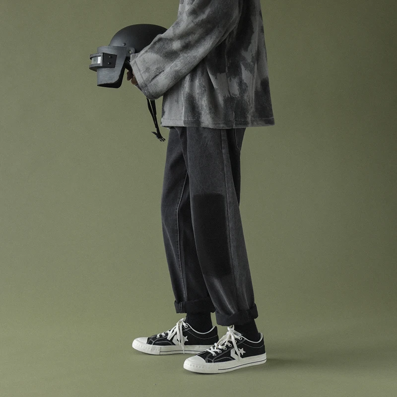 

Korean Men Jeans Fashion Patchwork Man Casual Harem Pants Harajuku Men's Denim Pants Loose Straight Trousers Male Black 2XL