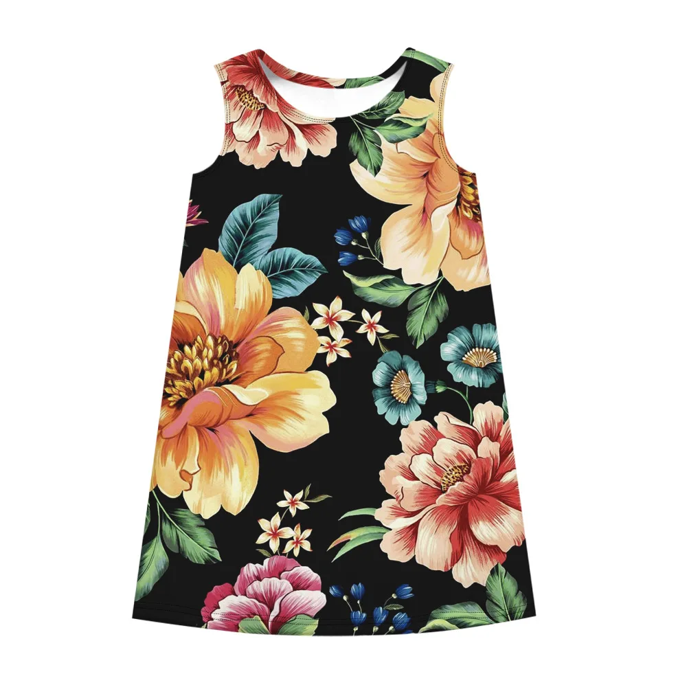 Summer Girls Dress Flower Print Sleeveless Kids Princess Dresses For Sundress Children Party 8-12 Years | Детская одежда и обувь