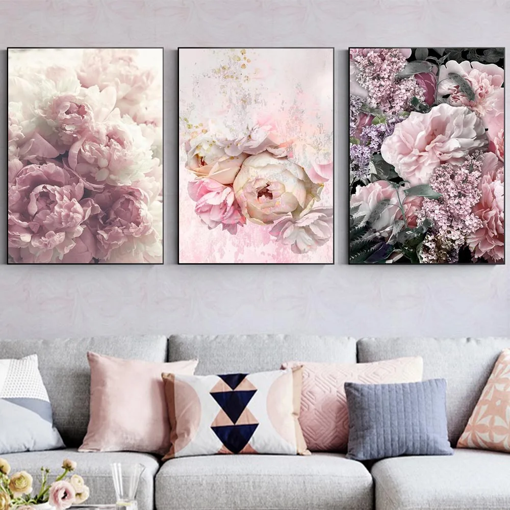 

Nordic Romantic Wall Art Pink Bouquet Canvas Painting Poster And Printing Pink Theme Mural Living Room Home Decorations