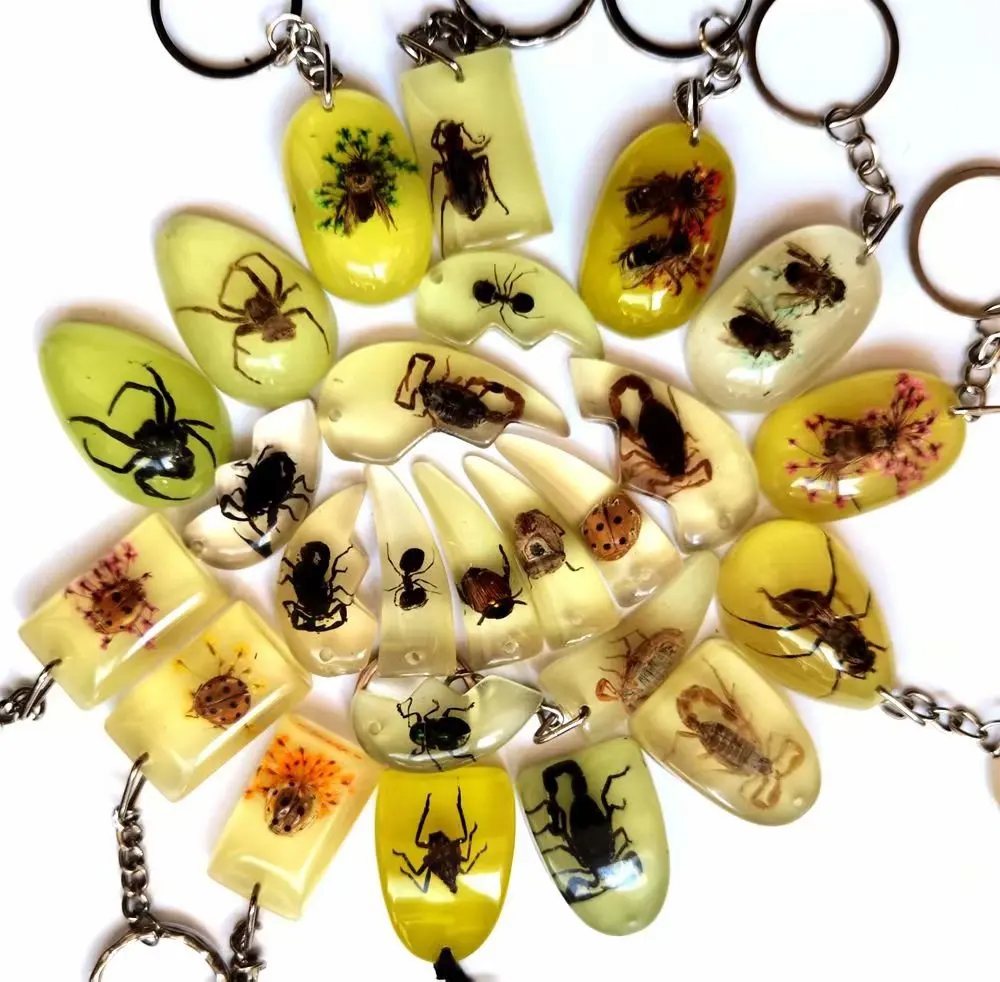 100 Pcs Keychain real scorpion king bee insect Key ring Back Vintage Cool for Women Gift Jewelry