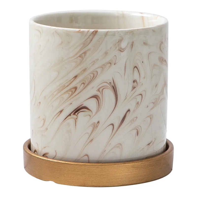 Керамическая ваза для цветов в скандинавском стиле мраморный узор суккуленты