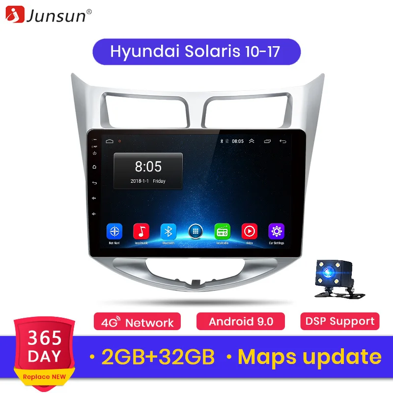 Junsun V1 2G+ 32G Android 8,0 DSP для Solaris hyundai 2010- автомобильный Радио Мультимедиа Видео плеер навигация gps RDS 2 din dvd