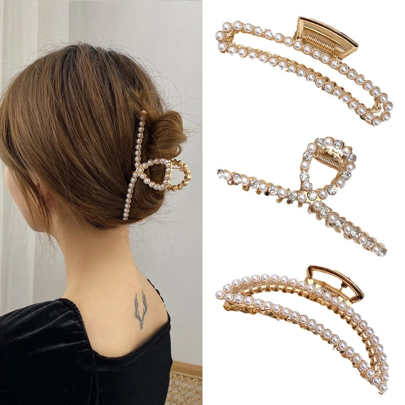 

Pearl Hairpin For Women Elegant Headdress Side-Clips Korean Rhinestone Barrettes Hair Shark Clips Hair Accessories Claw Clips