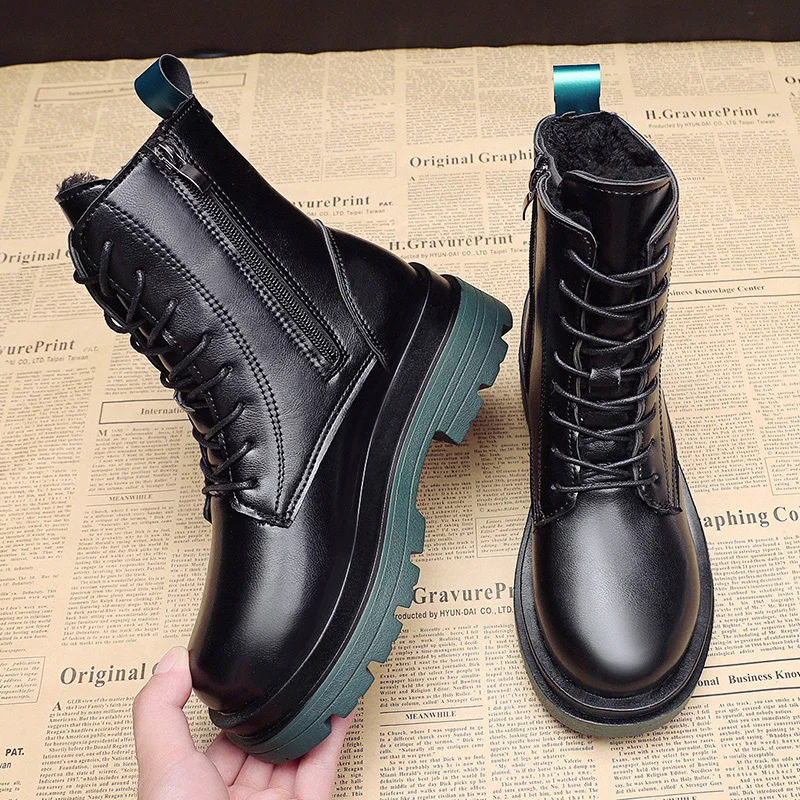 

Women's Plush Boots Autumn Winter 2021 New Women's Medium Tube Thick Heel Avocado Green Chelsea Boots Women's Sleeve Smoke Boots