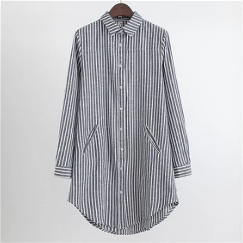 Женская рубашка средней длины свободная блузка в Вертикальную Полоску модель 2020