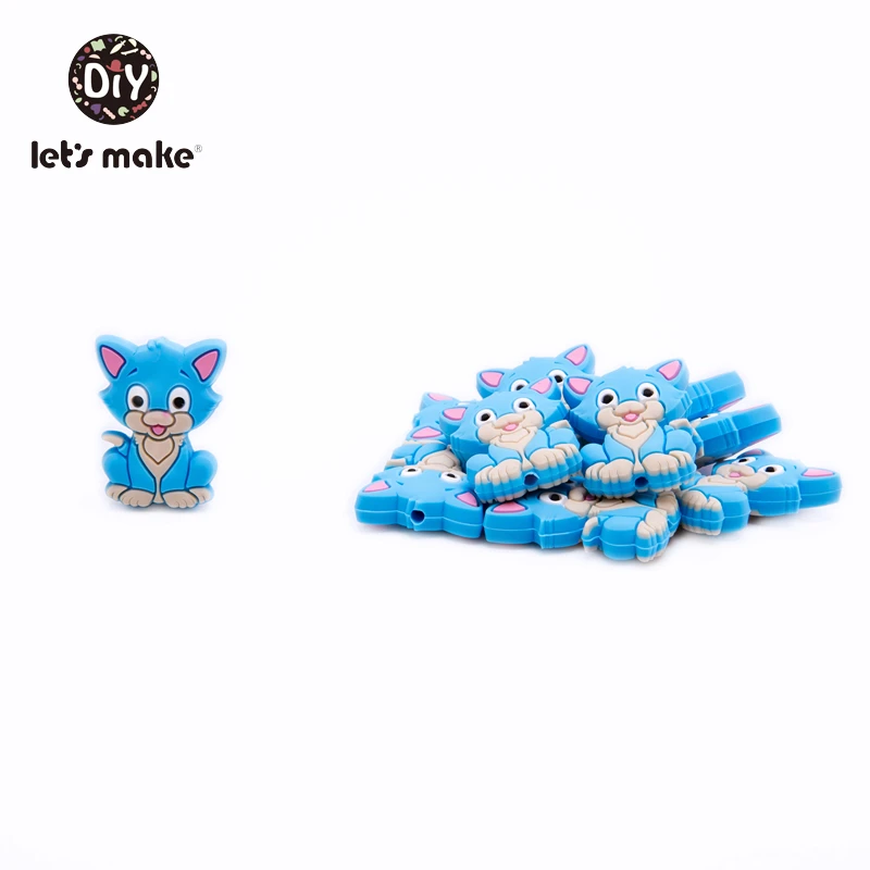 blue cat Силиконовые Бусины, 3 шт, животные, Мультяшные формы, BPA бесплатно, силиконовые бусины для детей, качество еды, Прорезыватель для зубов, крошечные стержни, Детские Прорезыватели - Цвет: blue cat