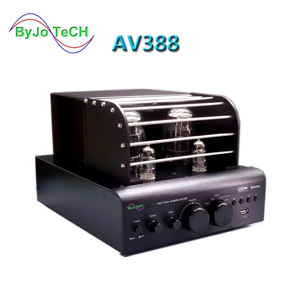 ByJoTeCH AV388 Bluetooth вакуумный ламповый усилитель 35 Вт+ 35 Вт USB MP3 Воспроизведение бас аудио выход 2 ламповый усилитель