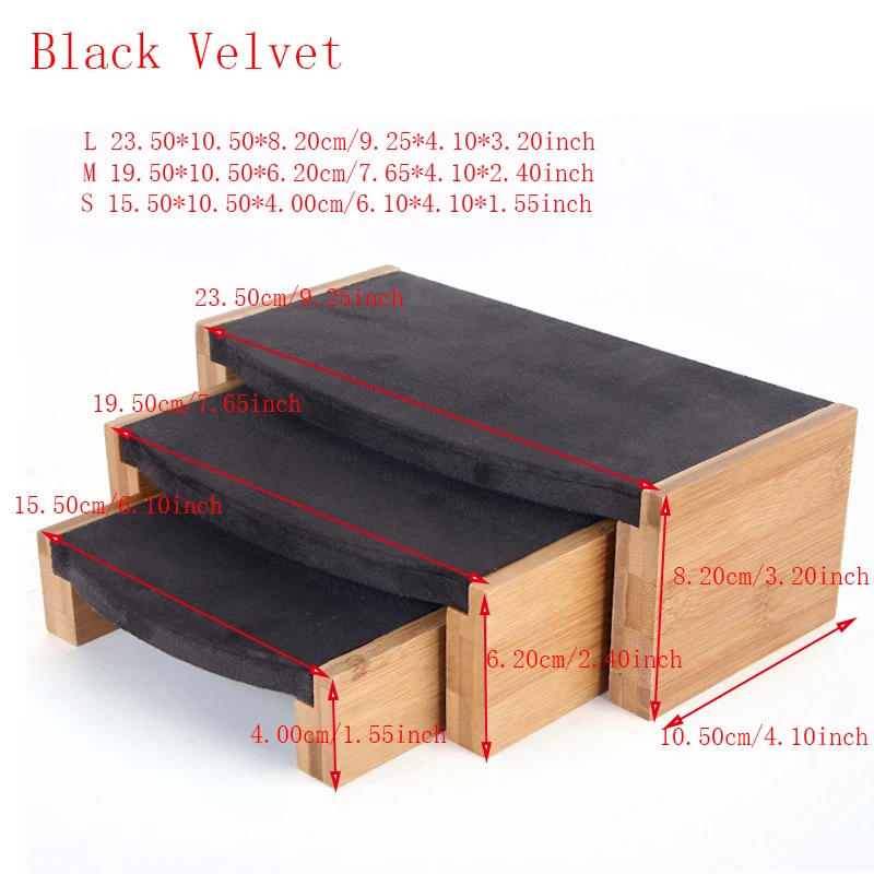 Black Velvet 3 шт./компл. бамбук/из искусственной кожи кулон Цепочки и ожерелья Дисплей Стенд Браслет кольца серьги ювелирные изделия Дисплей Органайзер стеллаж для выставки товаров - Цвет: Black Velvet
